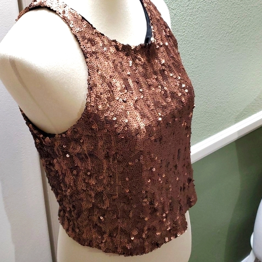 "Bar III" Bronze Sequined Sleeveless Short Top